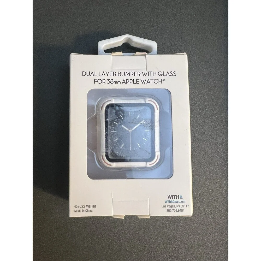 WITHit Dual Layer Protective Bumper with Glass for 38mm Apple Watch- NEW IN BOX